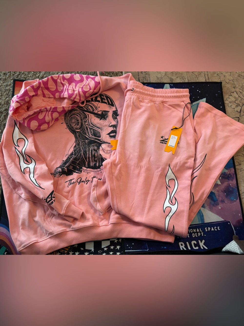 Civilized Pink Graphic Athletic Shorts with Black Print